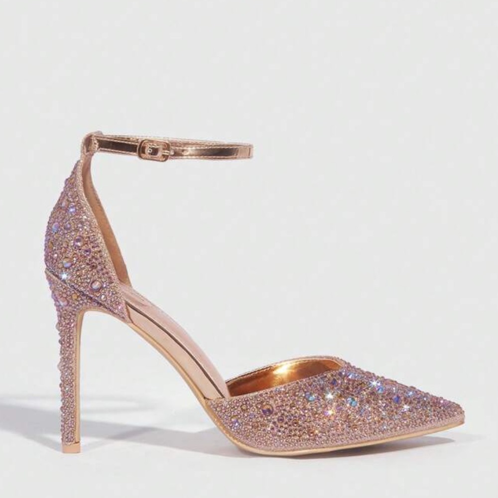 Valentines Day   Rhinestone Decor Point Toe Stiletto Heeled Ankle Strap Pumps - Picture 5 of 5